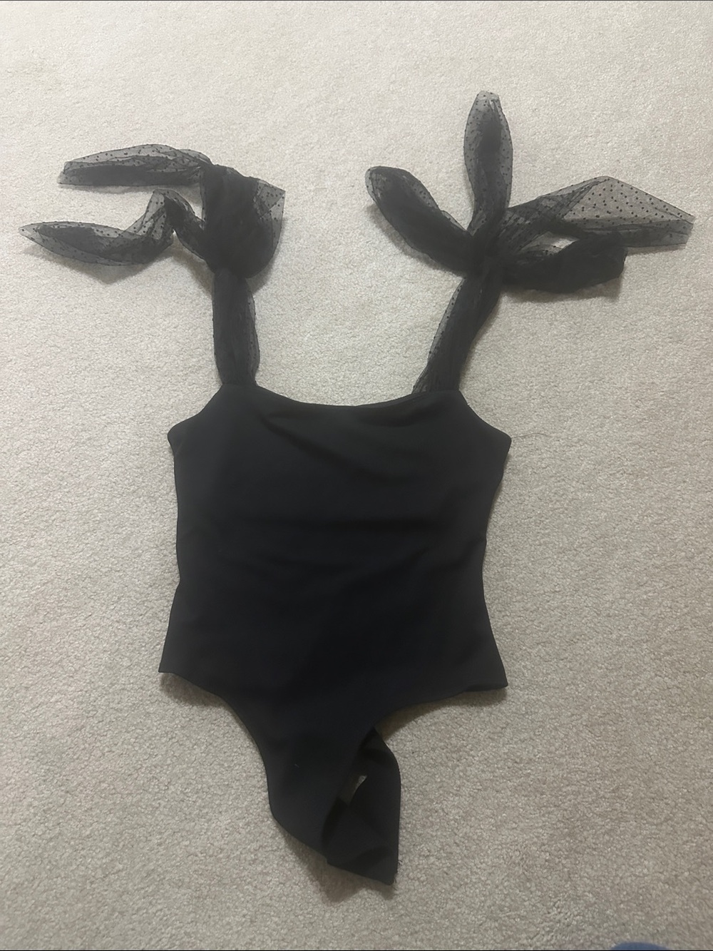 Lush Black Bodysuit with Sheer Dot-Tie Straps
